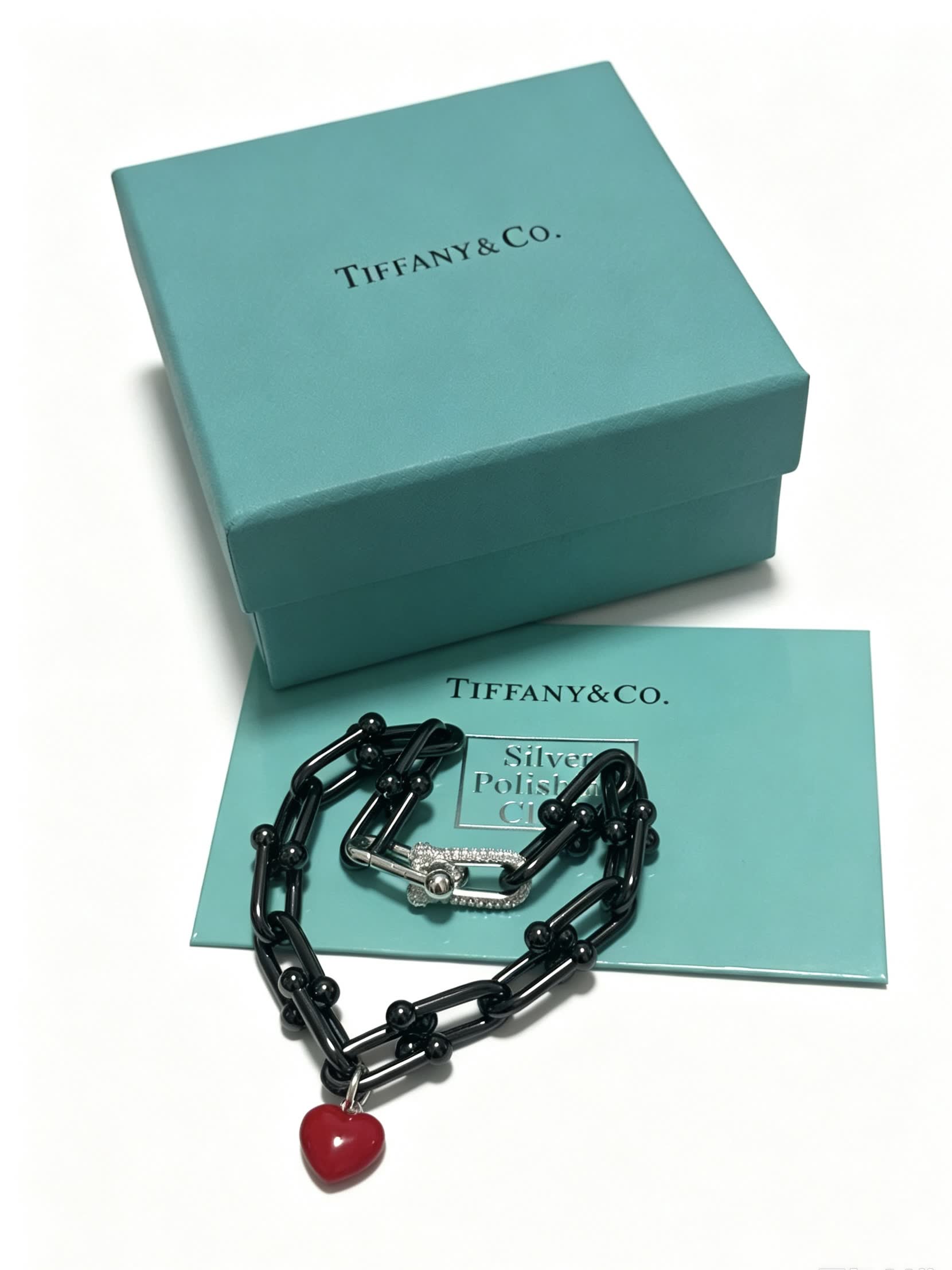 Tiffany & Co. Black Chain Heart Charm Bracelet